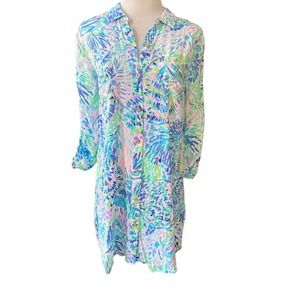 LILLY PULITZER Natalie Coverup Button Shirt Tunic Dress Siz XXS Rayon M139